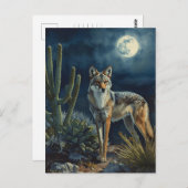 Southwestern Coyote and Moon Desert Postcard ポストカード (正面/裏面)