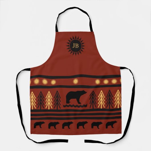Southwestern Deep Redwood Navajo Black Bear Apron エプロン (正面)
