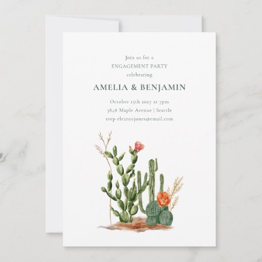 Southwestern Desert Cactus Engagement Party 招待状 (正面)
