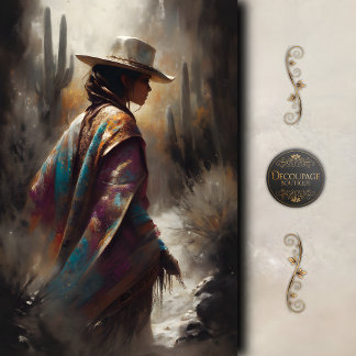 Southwestern Desert Cowgirl Art Decoupage 薄葉紙