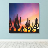 Southwestern Desert Landscape Cactus Sunrise Image キャンバスプリント (インサイチュ (ウッドフロア))