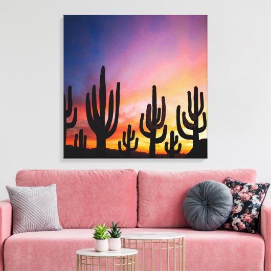 Southwestern Desert Landscape Cactus Sunrise Image キャンバスプリント (インサイチュ (リビング))