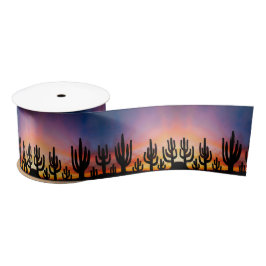 Southwestern Desert Landscape Cactus Sunrise Image サテンリボン