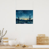 Southwestern Desert Night Sky with Cacti ポスター (キッチン)