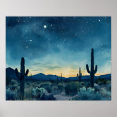 Southwestern Desert Night Sky with Cacti ポスター (正面)