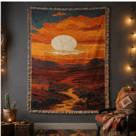 Southwestern Desert Sunset Red Rock Mountain Lands スローブランケット