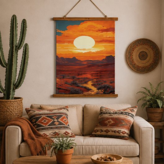 Southwestern Desert Sunset Red Rock Mountain Lands 吊り下げ型タペストリー