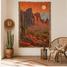 Southwestern Desert Sunset Saguaro Cactus Mountain スローブランケット