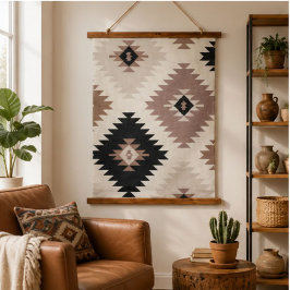 Southwestern Diamond Taupe Black Beige Boho Aztec 吊り下げ型タペストリー