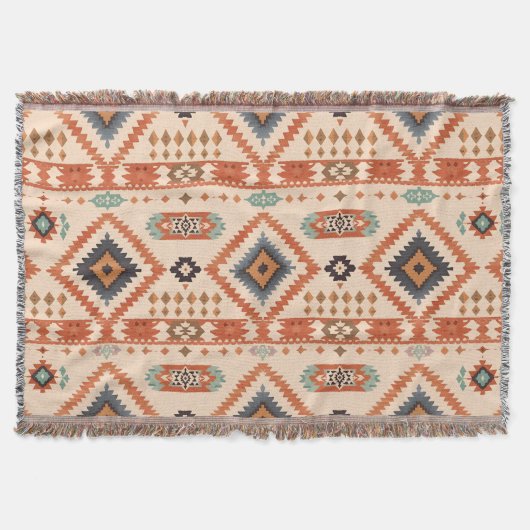 Southwestern Earth Tone Diamond Pattern スローブランケット (正面)