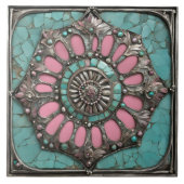 Southwestern Floral Gemstone Medallion Design タイル (正面)