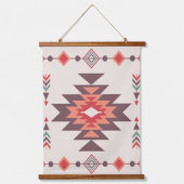 Southwestern Geometric Aztec Coral Teal Mauve Boho 吊り下げ型タペストリー (正面)
