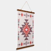 Southwestern Geometric Aztec Coral Teal Mauve Boho 吊り下げ型タペストリー (傾斜あり)