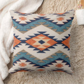 Southwestern Geometric Aztec Rust Orange Navy クッション (ブランケット)