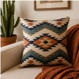 Southwestern Geometric Aztec Rust Orange Navy クッション