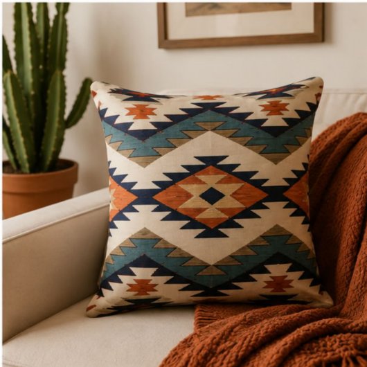 Southwestern Geometric Aztec Rust Orange Navy クッション