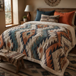 Southwestern Geometric Aztec Rust Orange Navy シェルパブランケット
