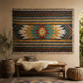 Southwestern Geometric Aztec Sunburst スローブランケット