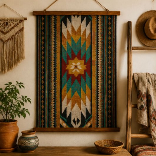 Southwestern Geometric Aztec Sunburst 吊り下げ型タペストリー