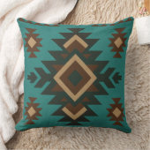 Southwestern Geometric Turquoise Brown Aztec Style クッション (ブランケット)