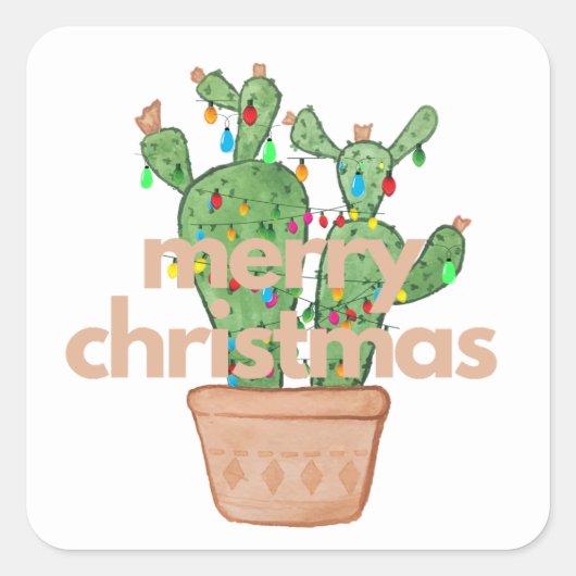  Southwestern Merry Christmas Cactus スティッカー スクエアシール (正面)