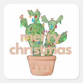 Southwestern Merry Christmas Cactus スティッカー スクエアシール