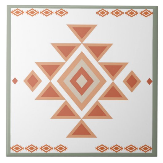 Southwestern Native Sage Green and Desert Orange タイル (正面)