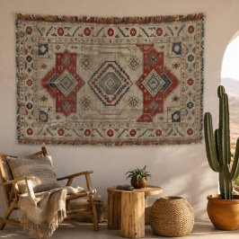 Southwestern Navajo Geometric Rug – Vintage Tribal スローブランケット