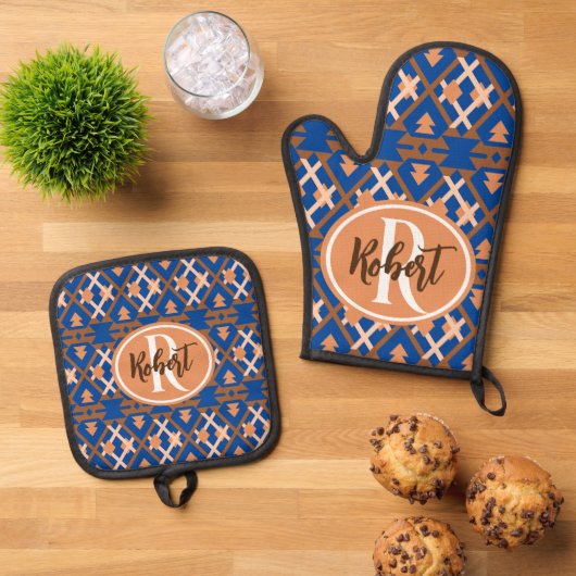 Southwestern Oasis Aztec Geometric 鍋つかみ&鍋敷きセット (トップダウン)