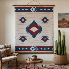 Southwestern Patriotic Red Blue White Rustic Weste 吊り下げ型タペストリー