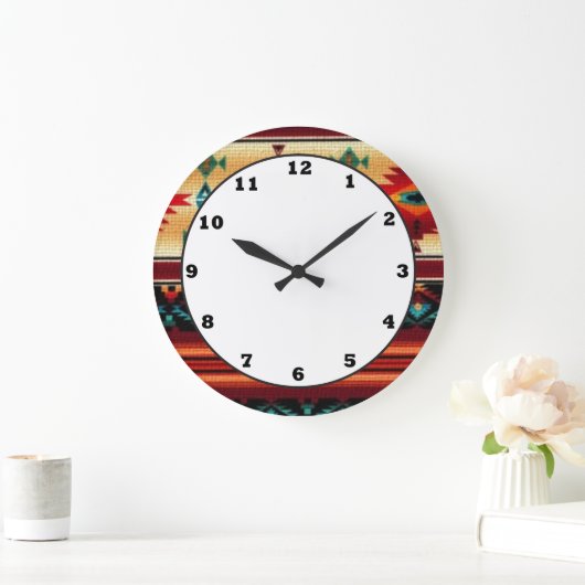 Southwestern pattern fun wall clock ラージ壁時計 (ホーム)