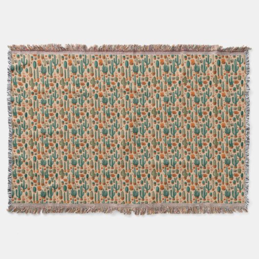 Southwestern Potted Cactus Blanket with Tassels スローブランケット (正面)