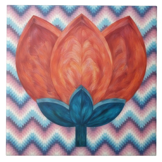 Southwestern Style Tulip Flower Decorative Tile タイル (正面)