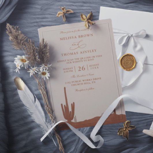 Southwestern Terracotta Desert QR Code Wedding 招待状