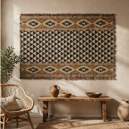 Southwestern Tribal Black Cream Tan Aztec スローブランケット