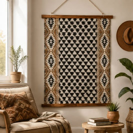 Southwestern Tribal Black Cream Tan Aztec 吊り下げ型タペストリー