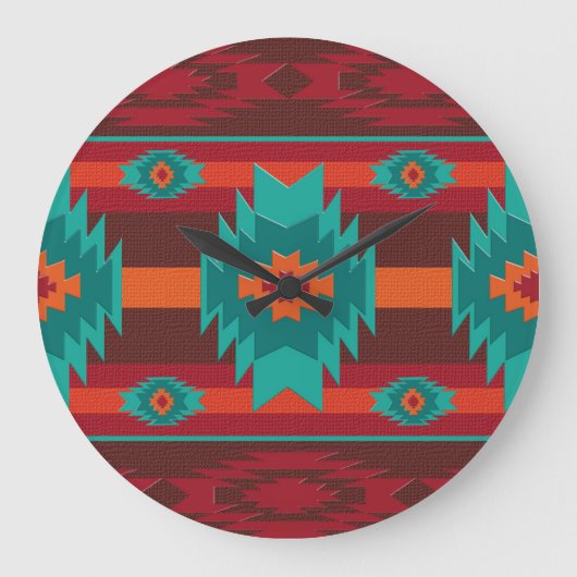 southwestrnの民族の幾何学的なパターン ラージ壁時計 (正面)