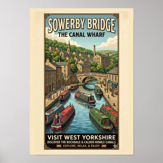 Sowerby Bridge Canal Wharf トラベルポスター ポスター (正面)
