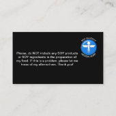 SOYアレルギー医療警告カード 名刺 (裏面)