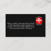 SOYアレルギー医療警告カード 名刺 (裏面)