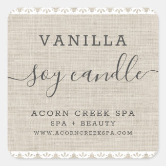 Soy Candleラベル |バーラップ素朴レース スクエアシール