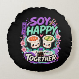 Soy Happy Together – かわいい寿司カップル ラウンドクッション
