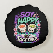 Soy Happy Together – かわいい寿司カップル ラウンドクッション (裏面)