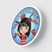 Soy Muuy Flamenca: Morena y Traje Gitana Rojo ラウンド壁時計 (傾斜)