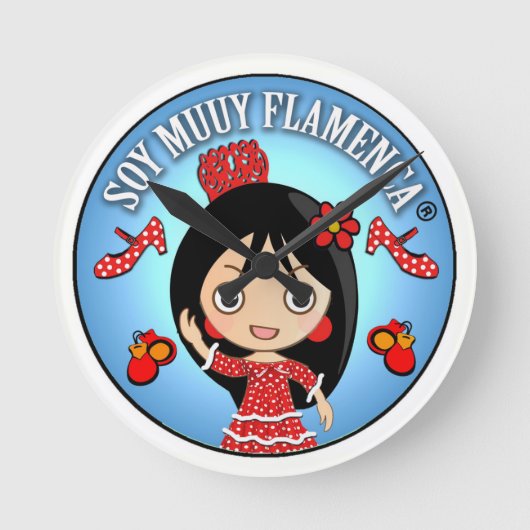 Soy Muuy Flamenca: Morena y Traje Gitana Rojo ラウンド壁時計 (正面)