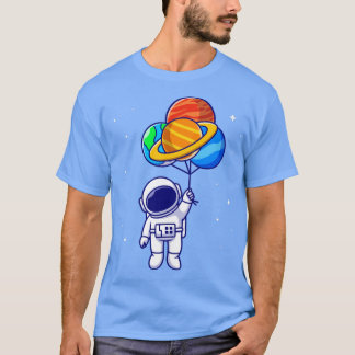Spで惑星バルーンと一緒に浮かんでいるかわいい宇宙飛行士 Tシャツ