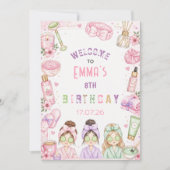 Spa Birthday Party Girl Cute Pastel Sleepover 招待状 (正面)