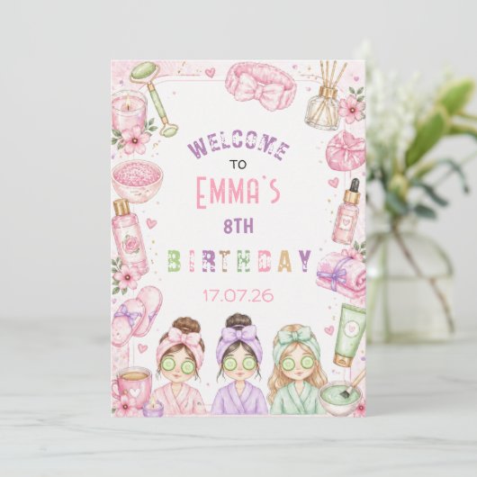 Spa Birthday Party Girl Cute Pastel Sleepover 招待状 (スタンド正面)
