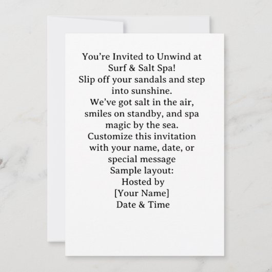 Spa by the beach with Hippo Invitation 招待状 (裏面)