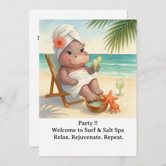 Spa by the beach with Hippo Invitation 招待状 (正面/裏面)